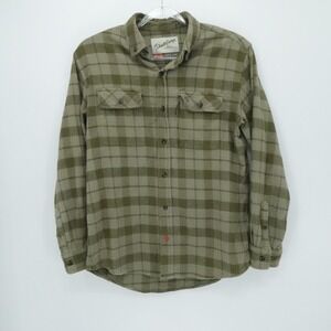 Duck Camp Shirt Mens Medium Green Plaid Flannel Stretch Outdoor Button Up Casual